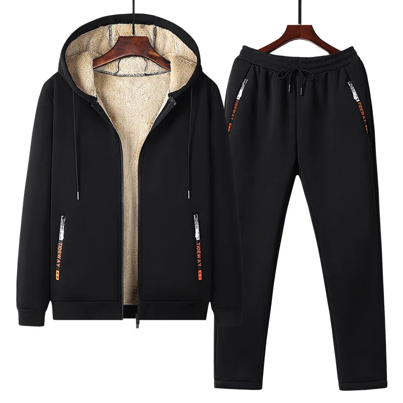 Winter Clothes Man Workout Set Winter Velvet Thick Men's Warm Sportswear Casual Two-piece Set Plus Size Men's Clothing M-5XL