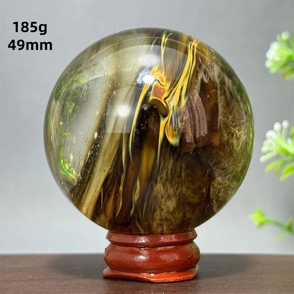 Energy Tiger Skin Smelting Stone Crystal Ball Aura Meditation Witchcraft Prayer Wealth Home Decoration Holiday Gift + Base