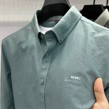 Advanced 100% cotton Oxford spun long sleeve shirt autumn brand fashion business square collar top Korean casual men's clothing