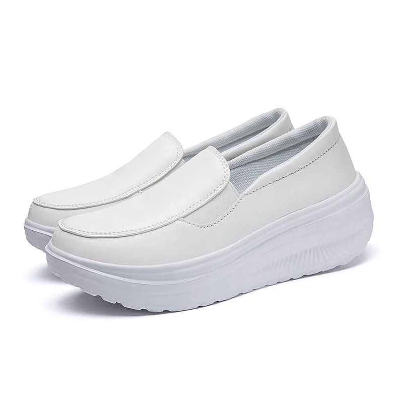 2026 Women's Shoes Spring Genuine Leather Soft Outsole Work Shoes Female Black Swing Woman Plus Size Wedges Single