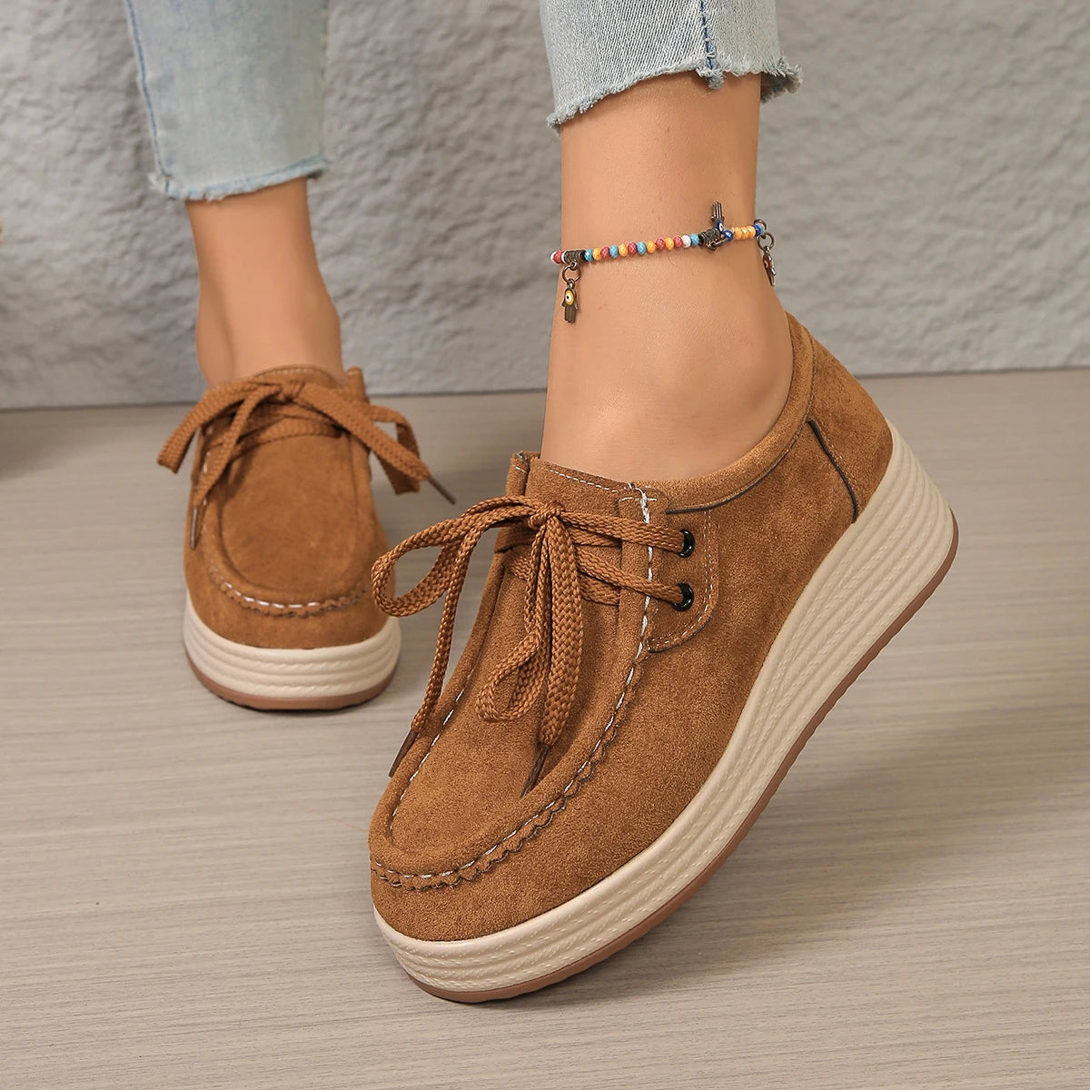 Women's Sports Shoes Spring Autumn Fashion Platform Sneakers Lace-up Round Toe Wedges Casual Comfortable Women's Shoes