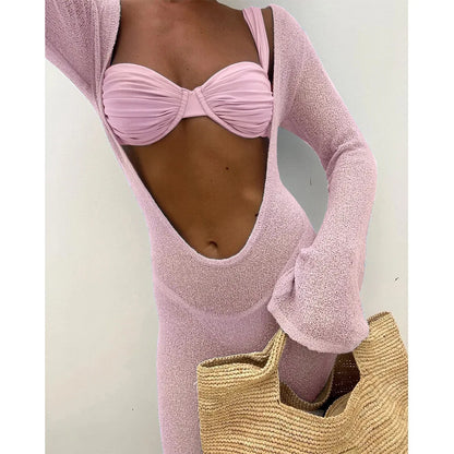 3 Pieces Bikini 2026 Sexy Women Swimsuit Swimwear Female Short Skirt Cover Ups Bikini Set Beachwear Bathing Suit Swimming Suit