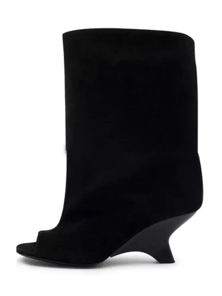 2026Women's Fish Mouth Thick High Heels Knee Length Cool Boots Slant Heel Fashion Show Large Size Spring/Summer Women's Boots
