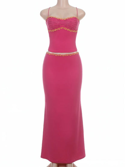 2 Piece Sets Tops And Skirt Elegant Women Sleeveless Sexy Long Maxi Dress Fashion Evening Ladies Street Party Vestidos Summer