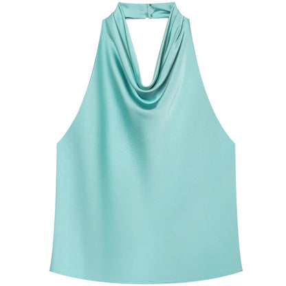 HXAO Top Women Halter Satin Women Tops Backless Corset Top Vest Yellow Pink Black Summer Elegant Sexy Tops Tank Vestidos