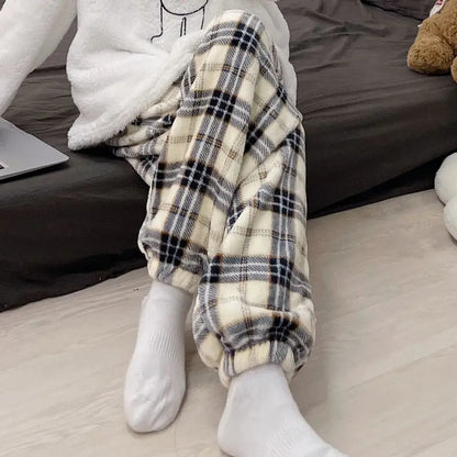 Winter Sleep Bottoms Women Coral Fleece Warm Thick Elastic Waist Trousers Casual Soft hermal Sleepwear Female Bottoms Trousers