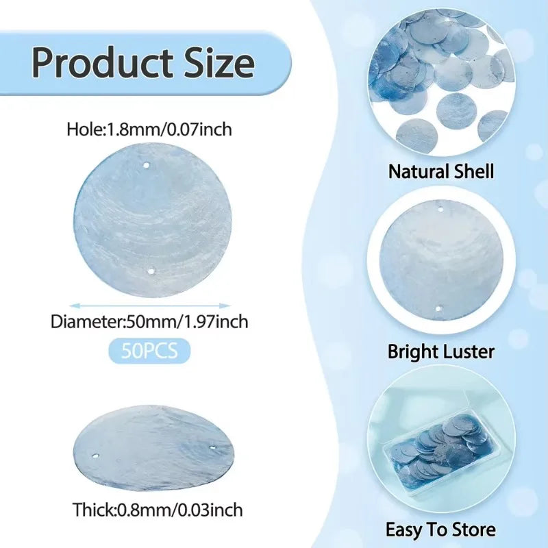 5cm DIY White Capiz Shell with Two Holes Sea Shell Bulk Capiz Shells for Decor DIY Wind Chimes & Crafts Jewellery Accessories
