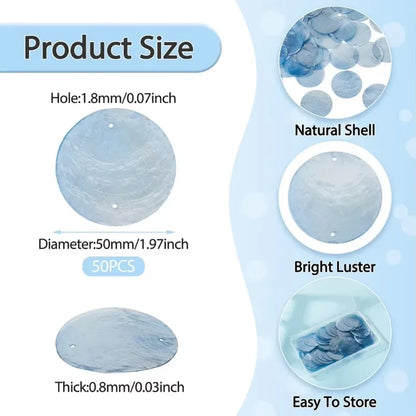 5cm DIY White Capiz Shell with Two Holes Sea Shell Bulk Capiz Shells for Decor DIY Wind Chimes & Crafts Jewellery Accessories