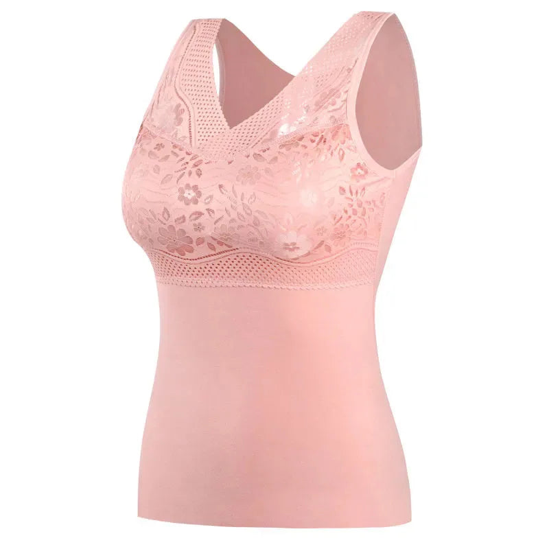 Winter Women Warm Thermal Tank Tops With Bra Padded Soft Thick Fleece Undershirt Stretch Velvet Thermal Vest Singlet Underwear