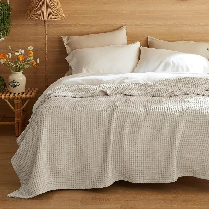 Cotton Waffle Weave Blanket for Spring Summer Ultra Soft Waffle Weave King Blanket for Bed Thin Lightweight Breathable