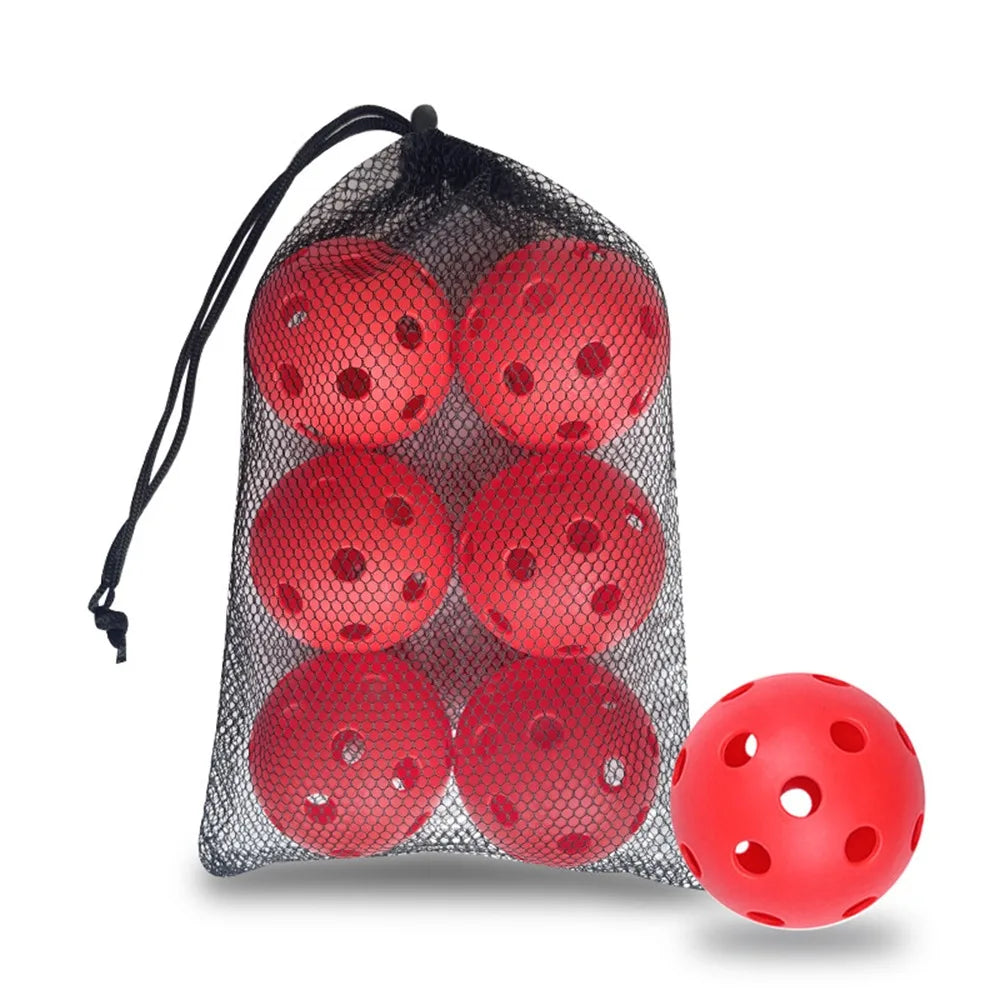6pcs Portable 26 Holes Pickleball Balls Balanced High Bounce Pickle Balls with Bag Crack-Resistant PVC Competition Ball Indoor