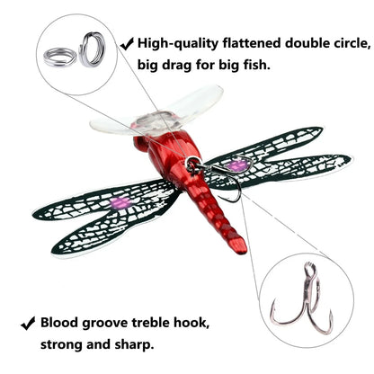 Dragonfly Fishing Lure Floating Artificial Insect Bait Realistic Dragonfly Wobbler With Treble Hook Bass Trout Fishing Tackle