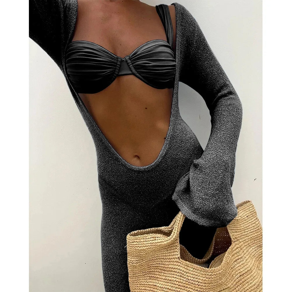 3 Pieces Bikini 2026 Sexy Women Swimsuit Swimwear Female Short Skirt Cover Ups Bikini Set Beachwear Bathing Suit Swimming Suit