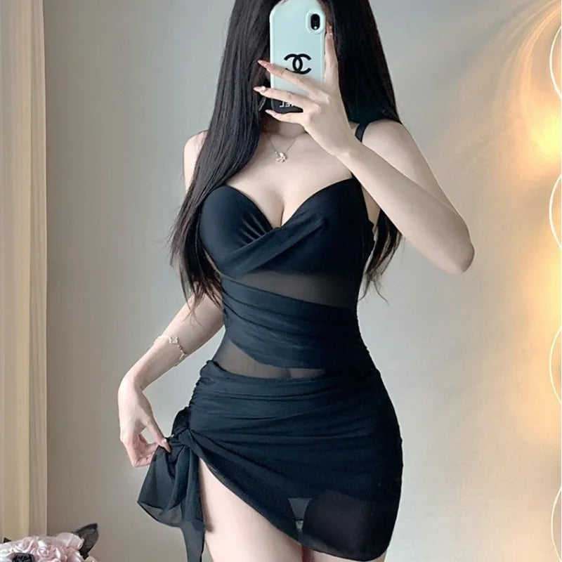 Women's One-piece Swimsuit Hot Spring Conservative Personality Retro One-piece Cover Belly Slimming Beach Gathering Swimsuit