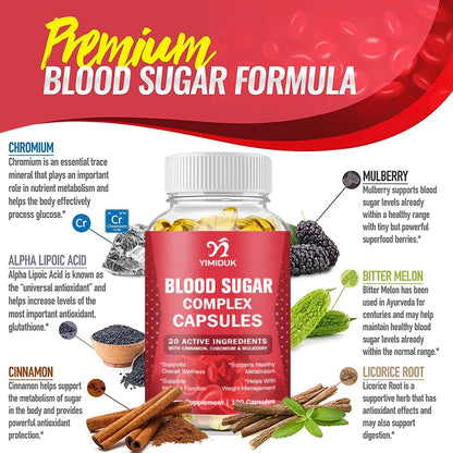 Blood Sugar Complex Supplements, with Cinnamon, Turmeric, Supports Healthy Blood Sugar Healthy Energy Levels, Metabolism