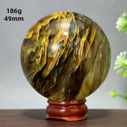Energy Tiger Skin Smelting Stone Crystal Ball Aura Meditation Witchcraft Prayer Wealth Home Decoration Holiday Gift + Base
