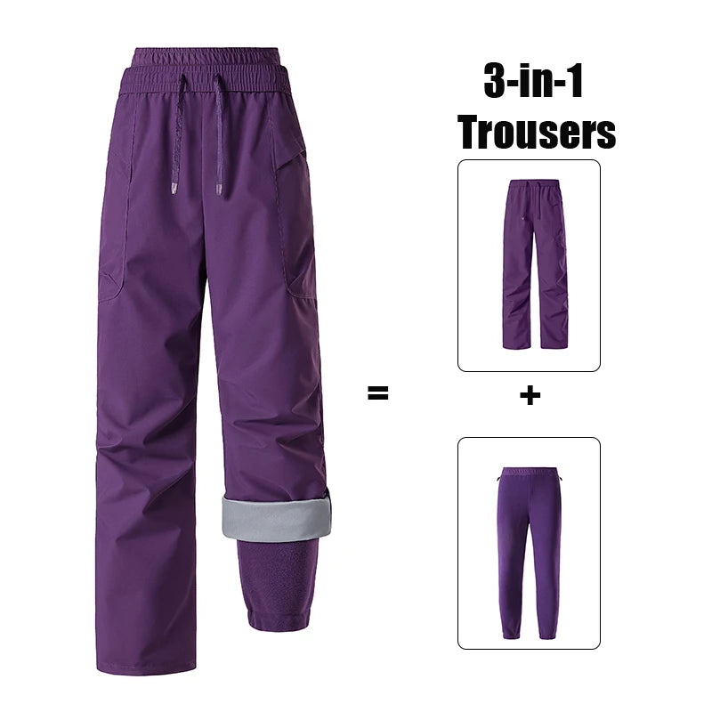 Unisex Hiking Pants Male Outdoor Detachable 3 In 1 Windproof Waterproof Climbing Trousers Women Breathable Camping Skiing Pants