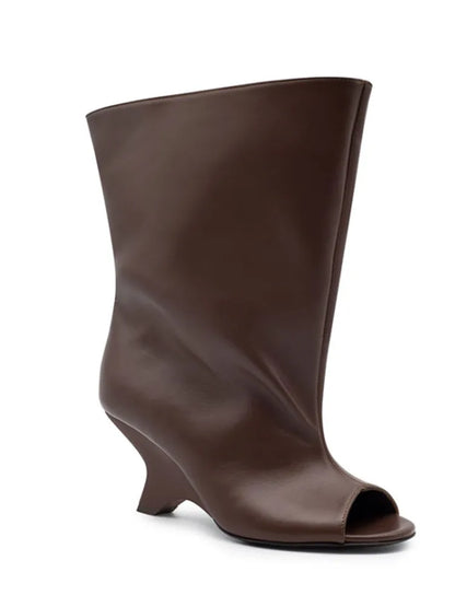2026Women's Fish Mouth Thick High Heels Knee Length Cool Boots Slant Heel Fashion Show Large Size Spring/Summer Women's Boots