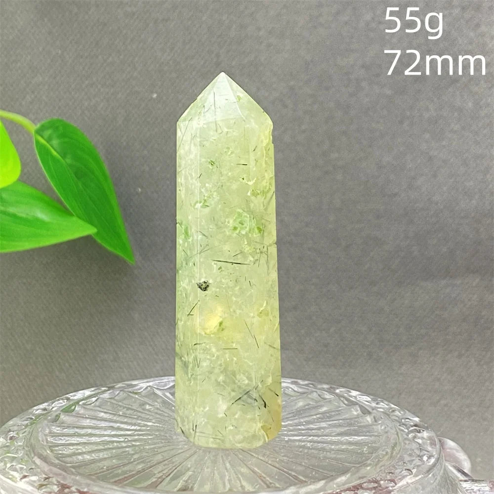 1PC Natural Green Grape Black Hair Crystal Tower Crystal Obelisk for Meditation Chakra Home Decor Magic Gemstone