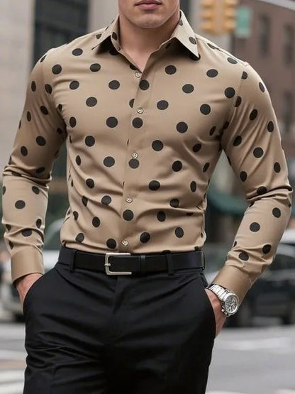 Men's Shirt Long Sleeve Shirt Spotted Lapel Button Casual Outdoor Breathable Comfortable Fashion Trend New Versatile Clothing