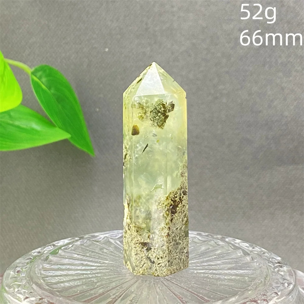 1PC Natural Green Grape Black Hair Crystal Tower Crystal Obelisk for Meditation Chakra Home Decor Magic Gemstone