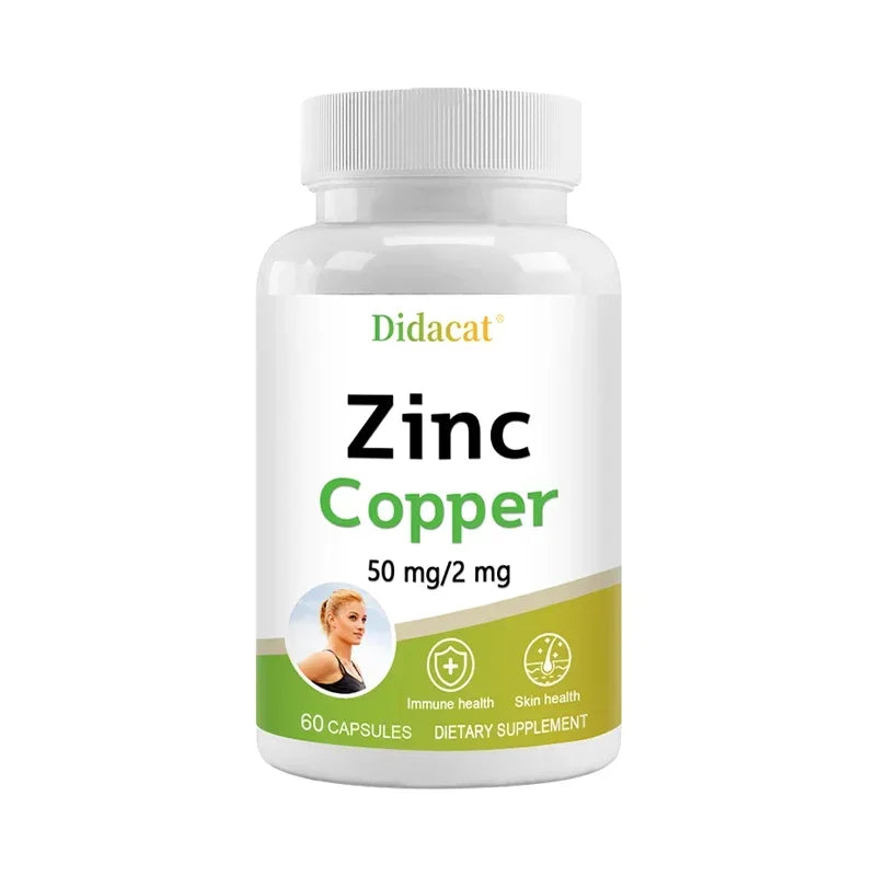 Zinc and Copper Dietary Supplement, 120 Capsules, Mineral and Antioxidant Supplement, Immunity and Mood, Supports Skin Health