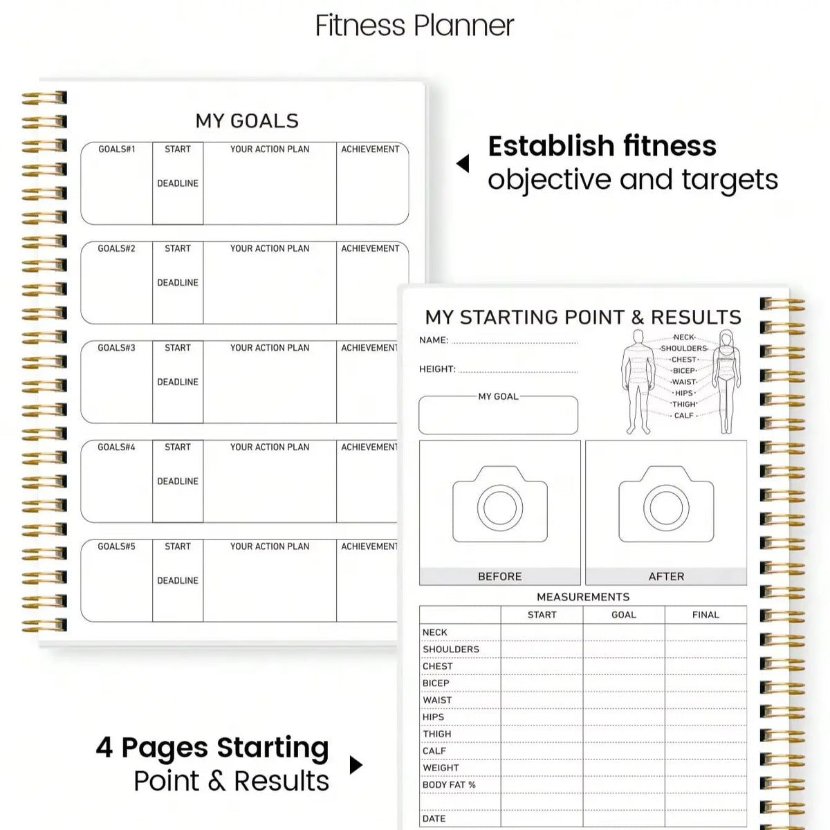 Fitness Planner Workout Journal, A5 Spiral Gym Log Book for Exercise Tracking Weight Loss & Training