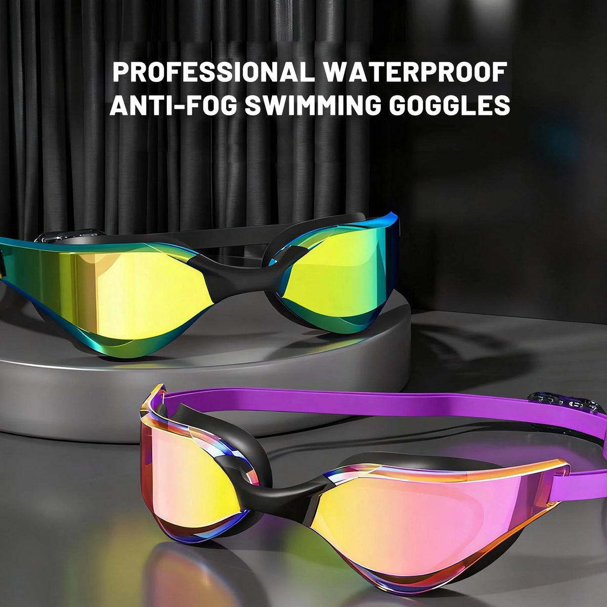 Professional Adult Racing Swim Goggles - High Definition, Waterproof, Anti-Fog, Wide-Angle Lenses with Adjustable Strap
