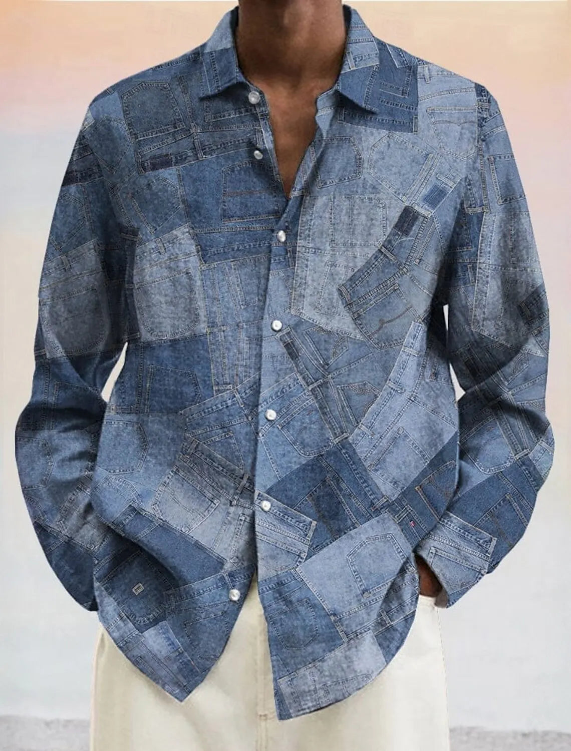 Men's Geometric Color Block Shirt Button Up Shirt Long Sleeve Fashion Casual Vacation Turndown 3D Print Polyster Shirts