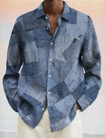 Men's Geometric Color Block Shirt Button Up Shirt Long Sleeve Fashion Casual Vacation Turndown 3D Print Polyster Shirts
