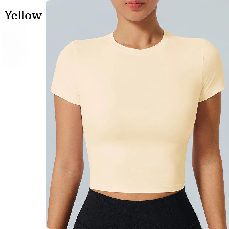 Women Yoga Top Workout Clothes Sport T Shirts Fitness Clothes Short Sleeve Yoga Shirt Gym Crop Top Running Active Wear Sport Top