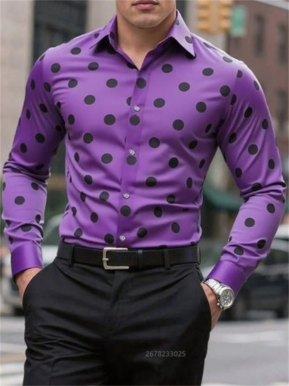 Men's Shirt Long Sleeve Shirt Spotted Lapel Button Casual Outdoor Breathable Comfortable Fashion Trend New Versatile Clothing
