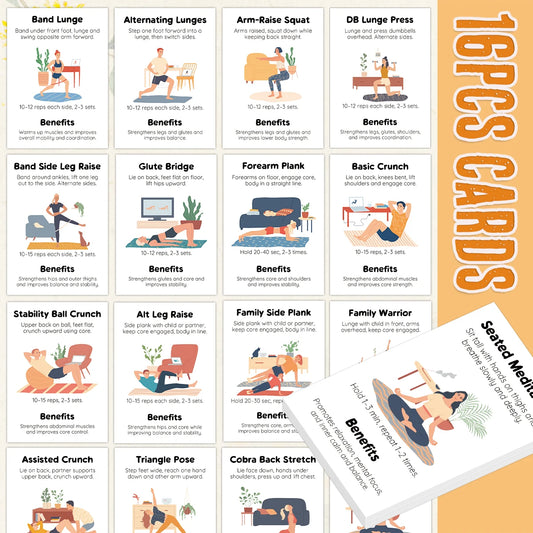 16pcs Home Workout Exercise Cards,Illustrated Guide With Instructions,Portable Fitness Flashcards For Training,Yoga,Fitness Gift