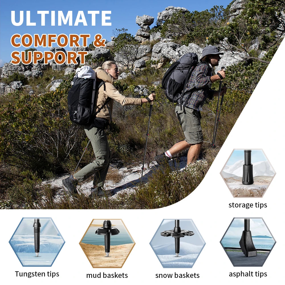 Naturehike Trekking Poles 2 Poles Ultralight Carbon Fiber Walking Sticks Outdoor Folding Portable Climb Hiking Telescopic Poles