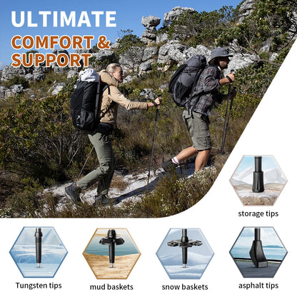 Naturehike Trekking Poles 2 Poles Ultralight Carbon Fiber Walking Sticks Outdoor Folding Portable Climb Hiking Telescopic Poles