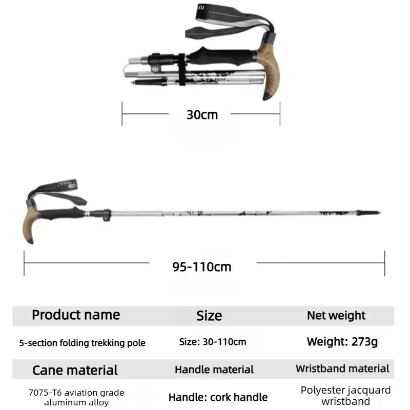 Walking Cane Telescopic Baton Folding Walking Sticks Aluminum Alloy Crutches Trekking Cane Hiking Trekking Poles North Pole