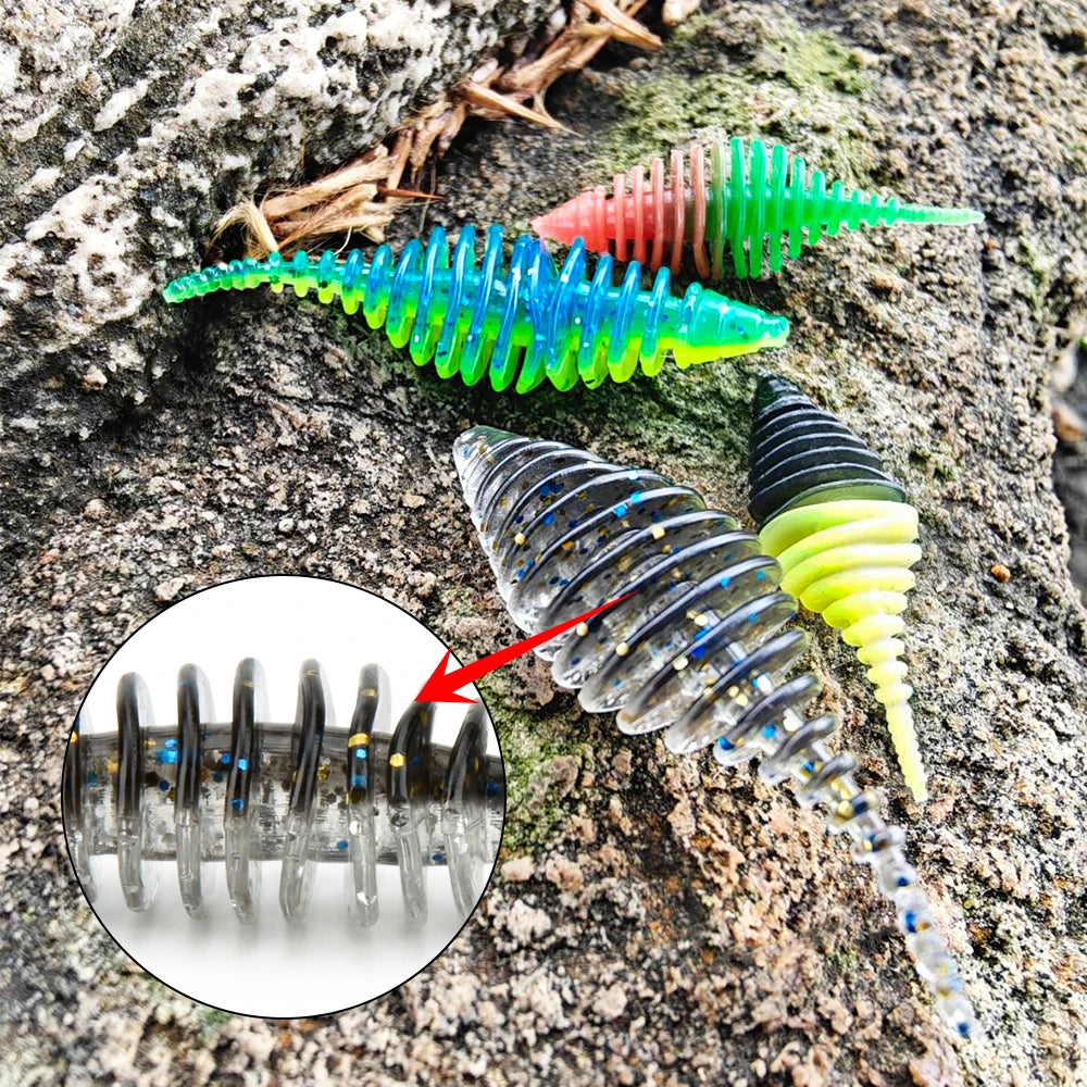 Rosewood Ribbed Worm Soft Plastic Lure Shad Bait 3.6cm/5.3cm For Perch Trout Bass Pike Fishing Tackle Jig Head Drop Shot Pesca