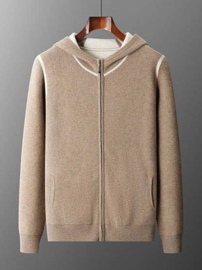 Luxury Men's 100% Cashmere Hooded Sweater Cardigan Casual Cashmere Pants Thick Warm Knitwear Autumn Winter Jacket Hoodie Tops