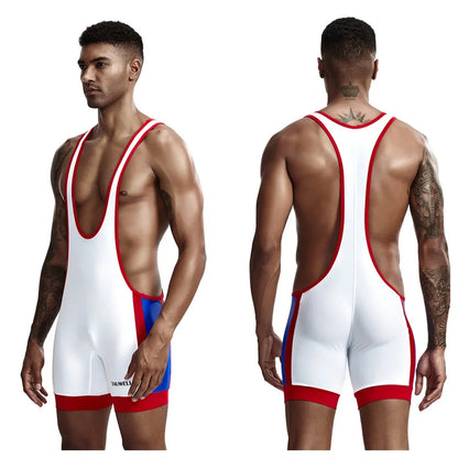 Gym Workout Mens Undershirts Bodysuit Wrestling Singlet Fitness Workout Running Vest Bodywear Underwear Bodybuilding Jumpsuit