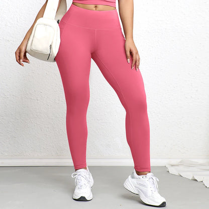 Women Leggings with Double Pockets Solid Color High Waist Butt Lifting Workout Tights Slim Elastic Pants Casual Wear