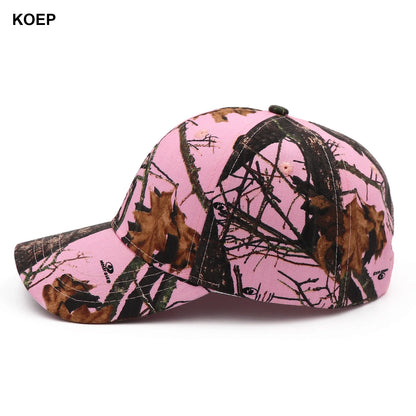 KOEP Oak Tree Pink Camo Hunting Fishing Baseball Caps Camouflage Hats Suitable For Women's Outdoor Sports