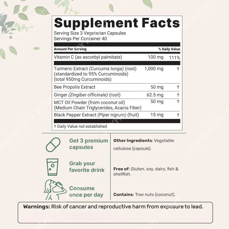 Turmeric Curcumin Supplement 1,000mg–95% Curcuminoids with Black Pepper & Ginger–Supports Joint & Antioxidant Health 120Capsules