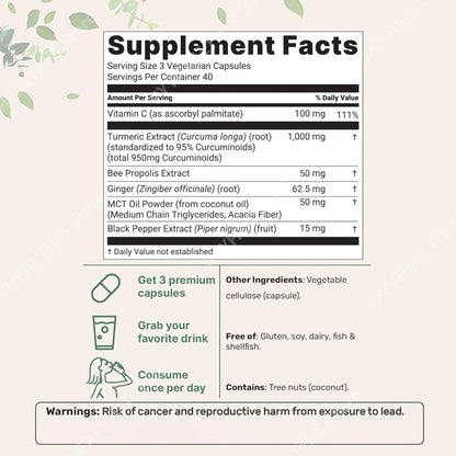 Turmeric Curcumin Supplement 1,000mg–95% Curcuminoids with Black Pepper & Ginger–Supports Joint & Antioxidant Health 120Capsules
