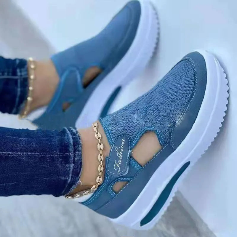Women's Shoes 2023 Autumn New Breathable Mesh Shoes Wedge Casual Sports Shoes 43 Size Non Slip Women's Vulcanized Single Shoes