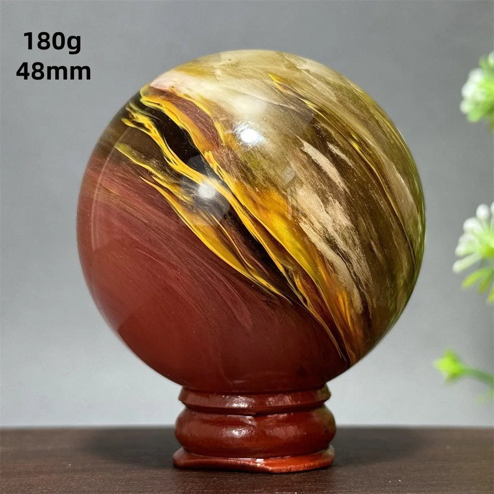 Energy Tiger Skin Smelting Stone Crystal Ball Aura Meditation Witchcraft Prayer Wealth Home Decoration Holiday Gift + Base