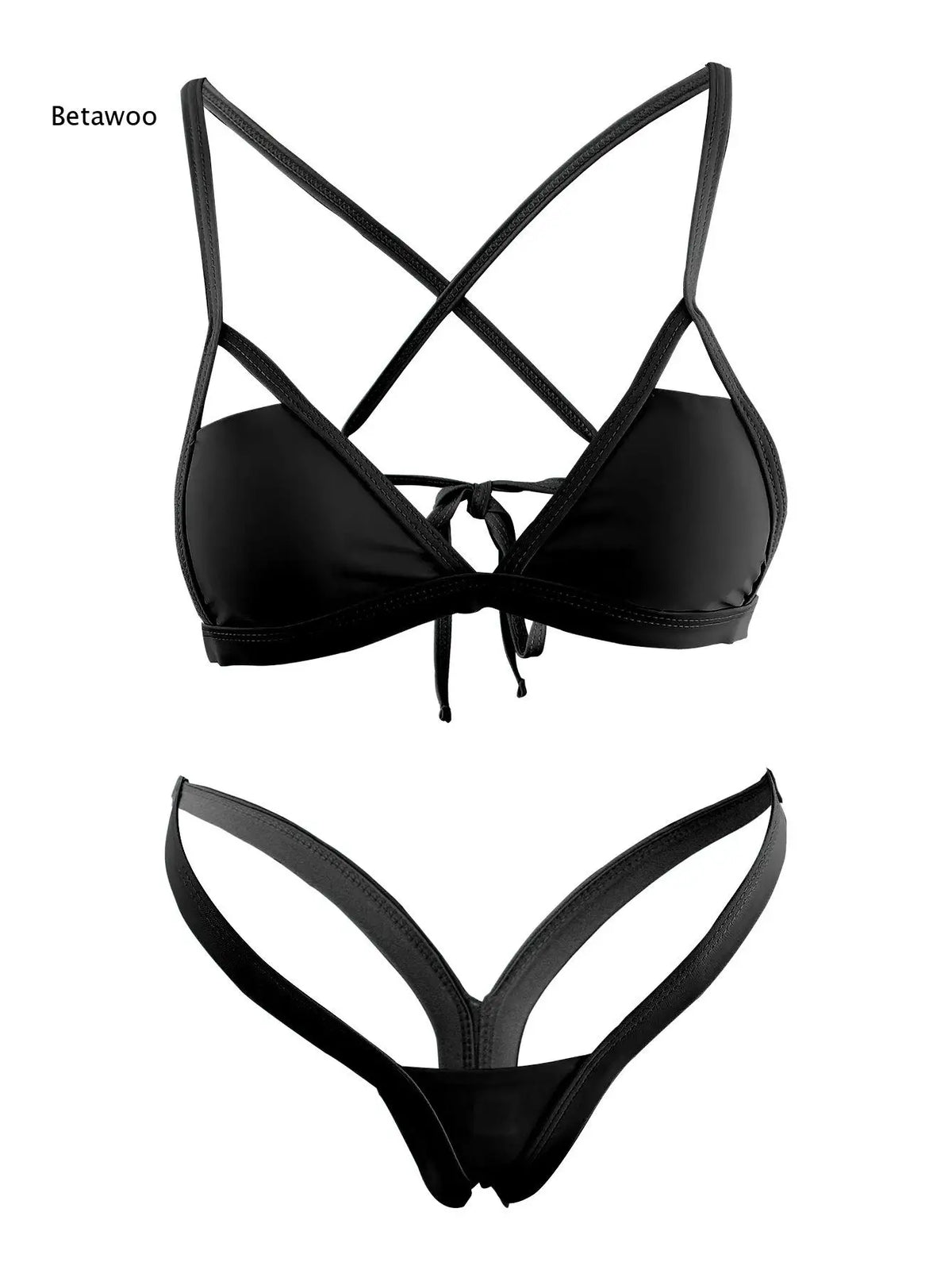 2026 Women Crisscross Back Triangle Bikini Set, Front Tie Top & High Cut Thong Bottom