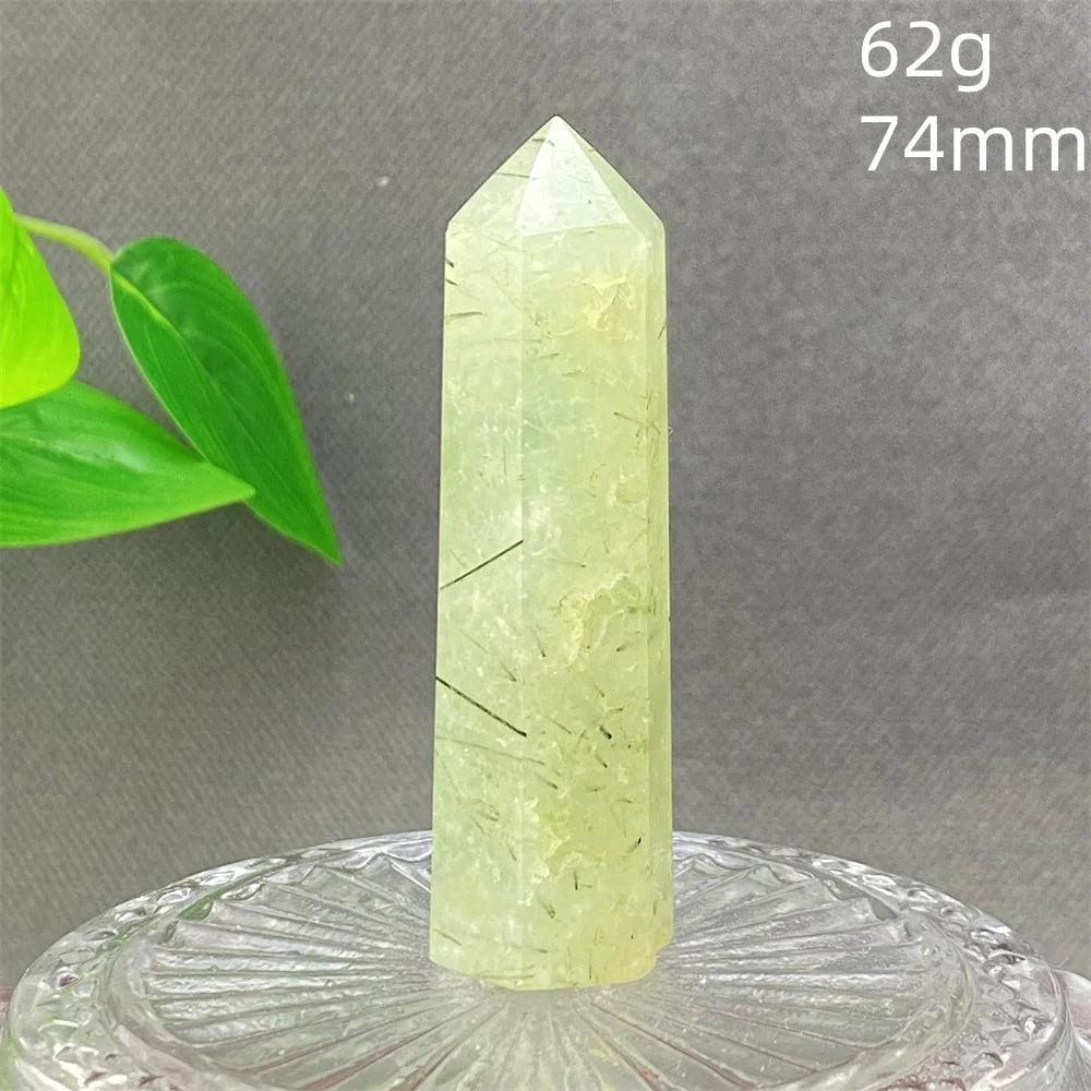 1PC Natural Green Grape Black Hair Crystal Tower Crystal Obelisk for Meditation Chakra Home Decor Magic Gemstone