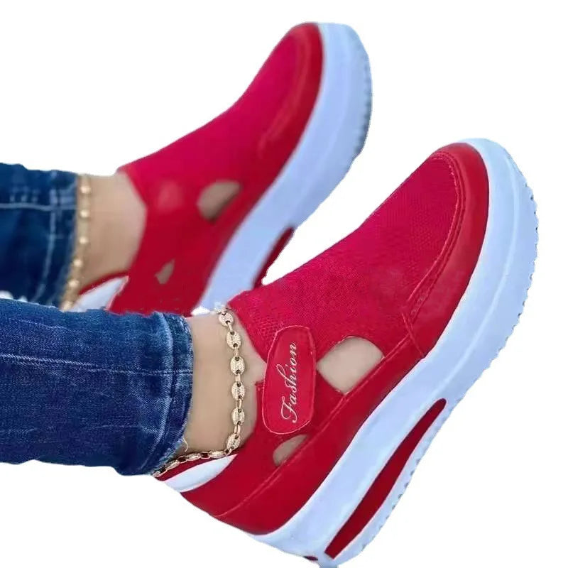 Women's Shoes 2023 Autumn New Breathable Mesh Shoes Wedge Casual Sports Shoes 43 Size Non Slip Women's Vulcanized Single Shoes