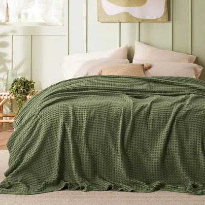 Cotton Waffle Weave Blanket for Spring Summer Ultra Soft Waffle Weave King Blanket for Bed Thin Lightweight Breathable