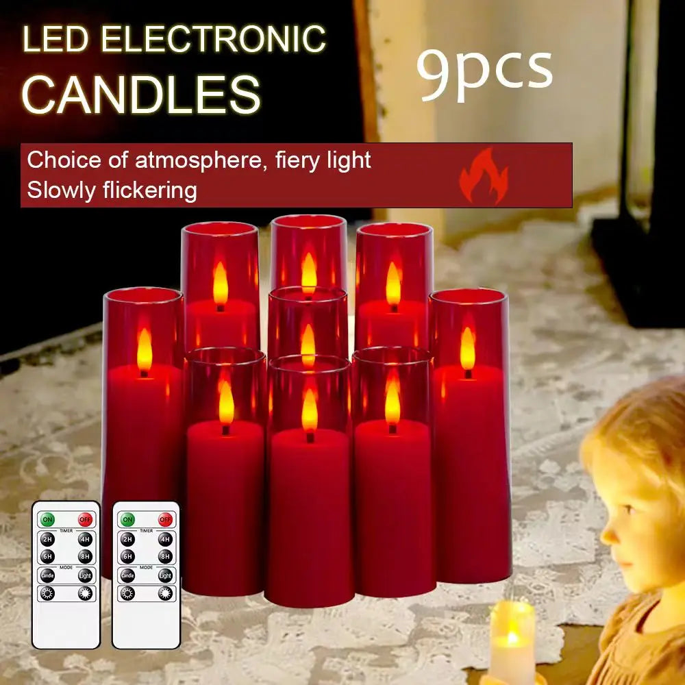 9 Acrylic Flameless LED Electronic Candles Timer Dimmable Flickering Safe Gift Hanukkah Diwali Ramadan Prayer Meditation Candle